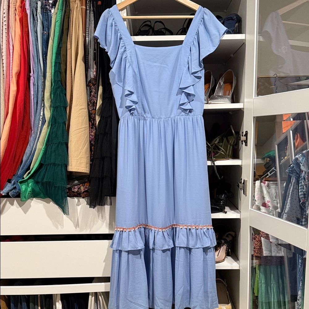 Luzia Fazolli Light Blue Ruffle Midi Dress